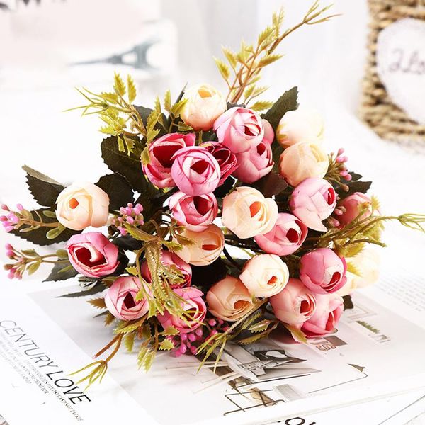 

28cm silk artificial flower small rose bridal bouquet christmas party decoration imitation fake wedding home decorative flowers & wreaths
