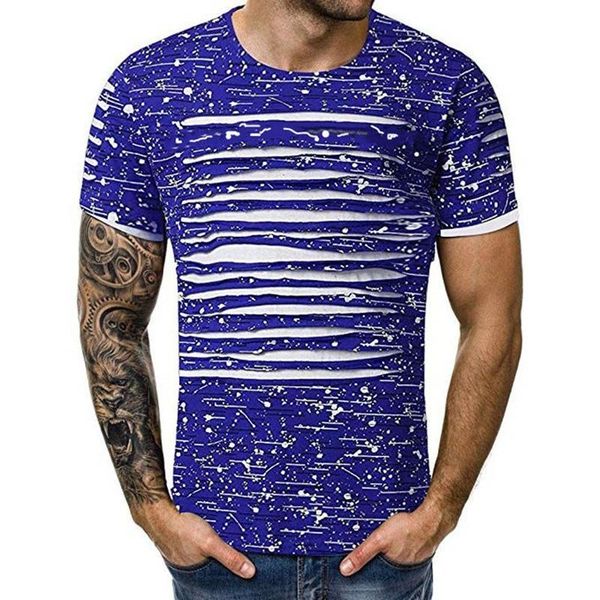 

men's t-shirts selling product in 2021 summer t-shirt casual hole fitness sports 3d personality short sleeve men clothing, White;black