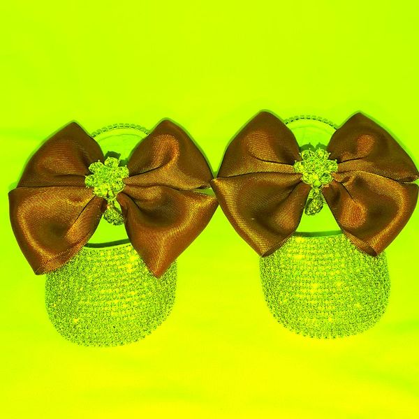 

handmade green flower bow luxury rhinestones baby girl shoes first walker sparkle bling crystals princess shower gift walkers