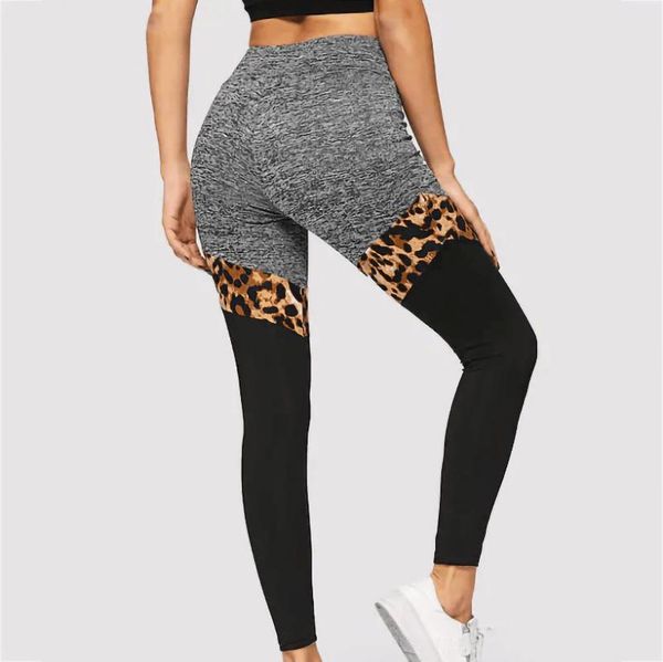 

women's leggings leopard for women pattern stitching elastic high waist woman sports push up workout pants femme jeggings mujer, Black