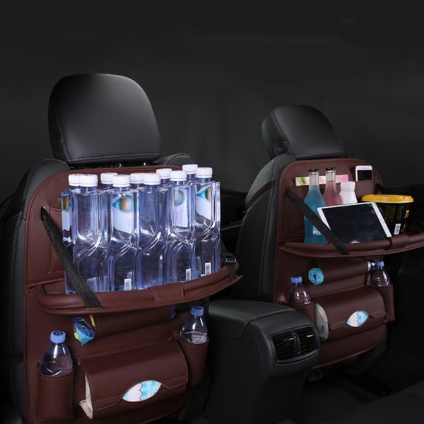 

car organizer multi-pocket back seat storage bag cover with tray (coffee)