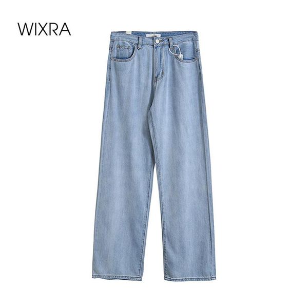 

women's pants & capris wixra demin leisure loose high waist retro wide leg jeans womens korean style button zipper ladies spring autumn, Black;white
