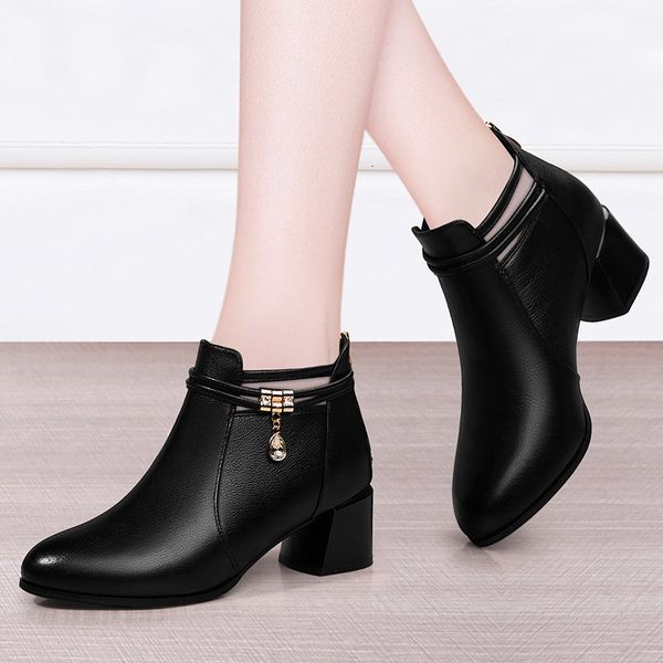 

boots autumn genuine leather women shoes woman fashion round toe ankle black casual office comfortable n0007 e37g