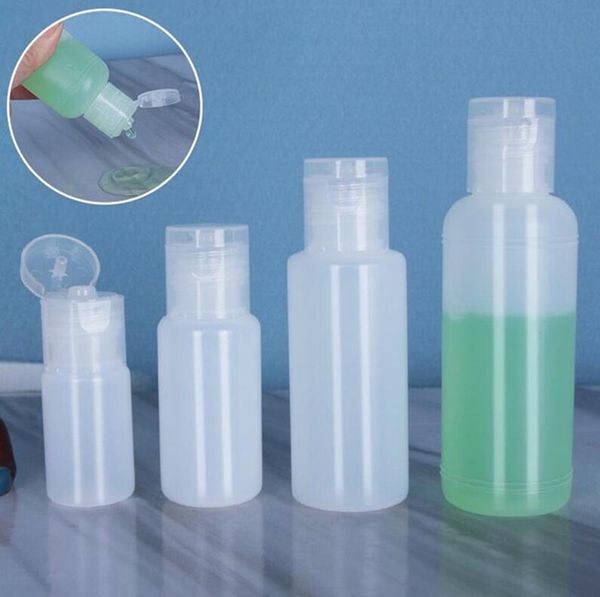 PE Plástico Soft Squeezable Garrafa de Amostra Cosméticos Recipiente de Shampoo Sanitizer Gel Lotion Creme Garrafas Flip Cap 10ml 20ml 30ml 50m