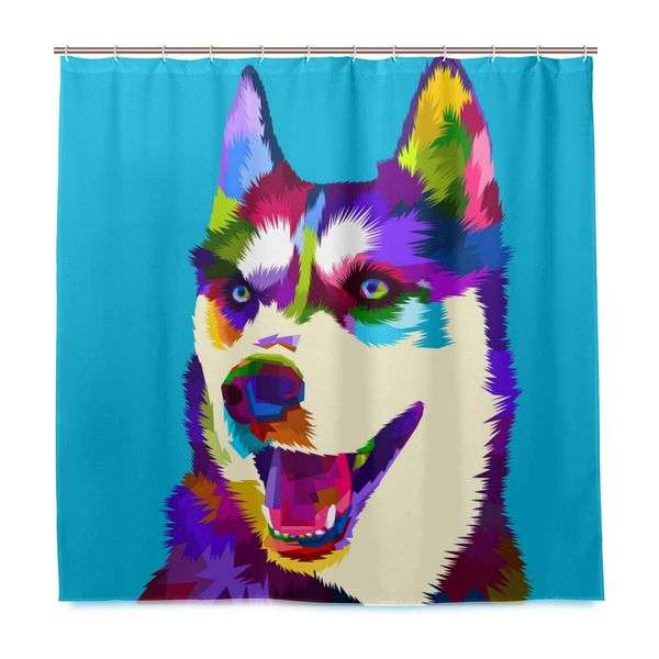 

washable bathroom shower curtain waterproof - colorful siberian husky dog machine fabric bathroom curtain with hooks 72x72 inch