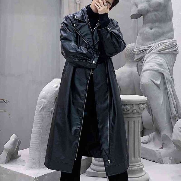 

men's jackets street hip hop punk gothic cool leather coat overcoat men loose long trench motorcycle jacket windbreaker outerwear, Black;brown