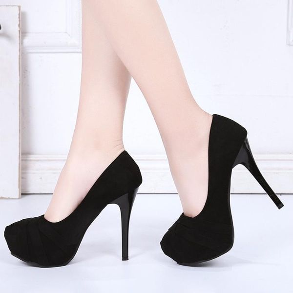 

saralris female pump heels flock round toe super high heel with platform elegant bridal wedding shoes spring autumn woman dress, Black