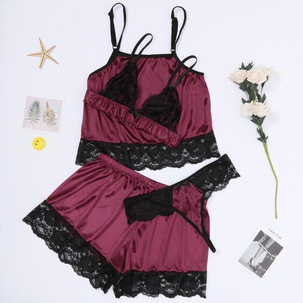 

bras sets floral lace cami lingerie set burgundy women bra and brief wireless underwear sutia de senhoras b4, Red;black