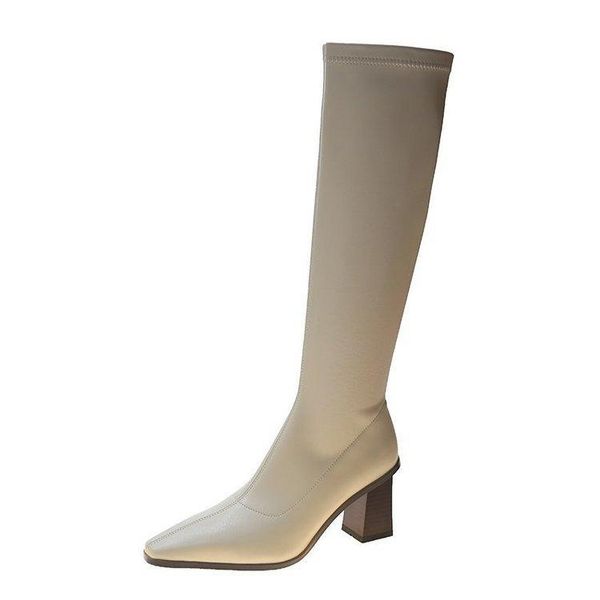 

boots women's knee length thick heel high small skinny black barrel knight leather