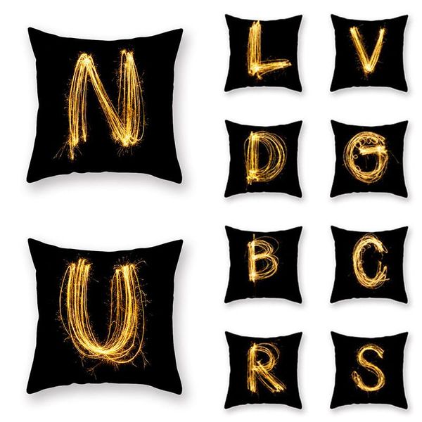 

pillow case black gold letter printed cushion cover peach skin modern simplicity pillowcase waist home decor pillowslip