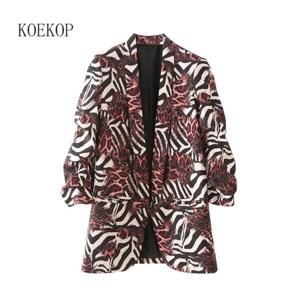 

women's suits & blazers koekop women fashion printed blazer casual long sleeves notched neck female suit veste femme, White;black