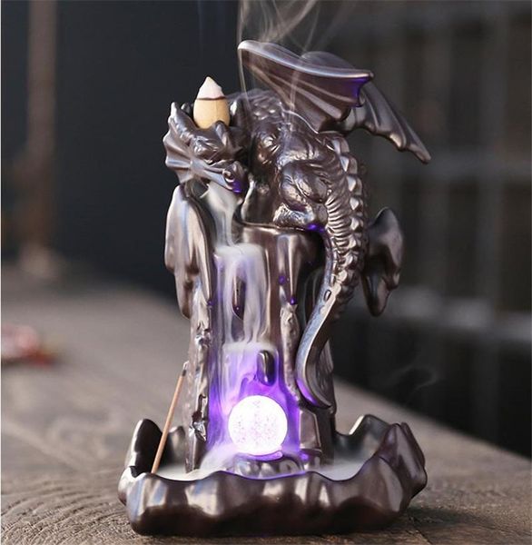 

fragrance lamps [vip]nordic ceramic smoke backflow incense burner creative flying dragon in the sky led lamp home decoration