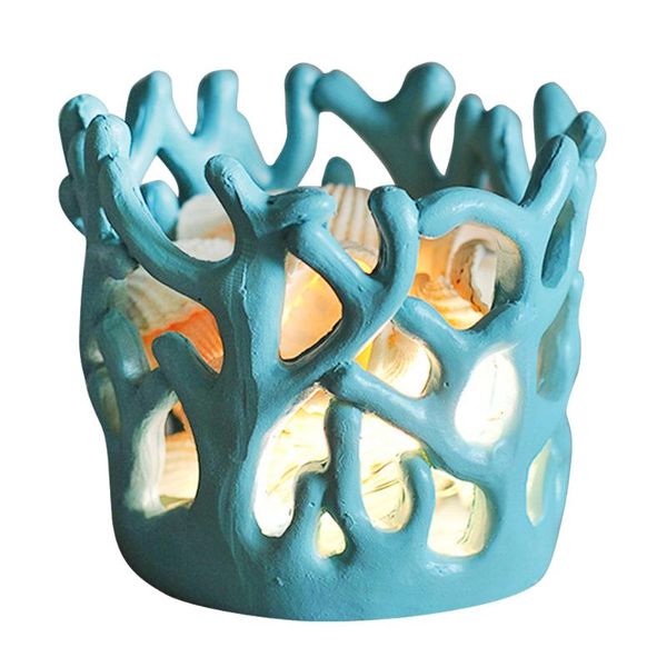 

candle holders resin coral candlestick cup holder table lamp lights decoration (ramdom color, led shell light)