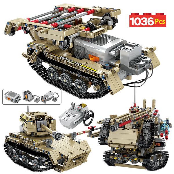 

987pcs City Technical RC WW2 Tank Assault Truck Building Blocks Military Remote Control Chariot Car Bricks Toys For Children
