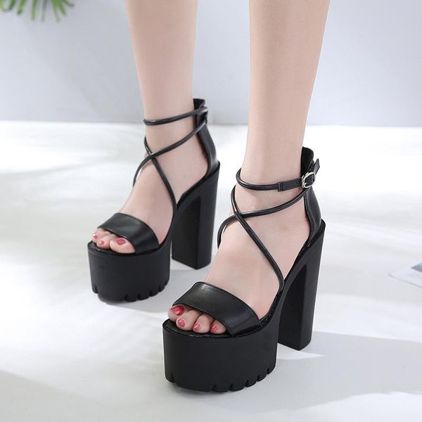 

sandals fashion waterproof platform ultra high heel open toe buckle thick punk 2021 summer style, Black