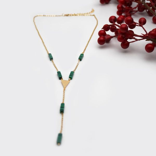 

fashion handmade pendant neckalce malachite stone beaded metal chain necklace tassel necklaces jewelry for women 2021 chokers, Golden;silver