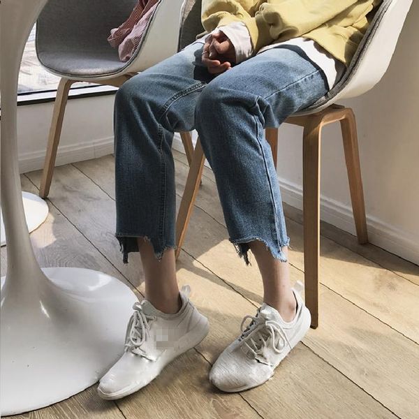 

women's jeans 4xl plus big size panty women spring winter autumn 2021 high waist irregular straight stretch denim pants female f0366, Blue