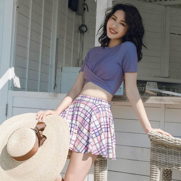 

women's swimwear bikinis set womens summer two piece hollow out halter bow plaid print crisscross split swimsuit kawaii cute safety wom, White;black