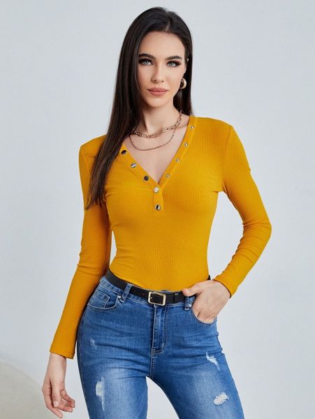 

button up rib-knit tee k76m#, White