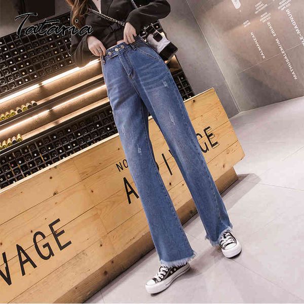 

spring blue high waist straight jeans plus size women casual loose wide leg trousers girls baggy pants 210514