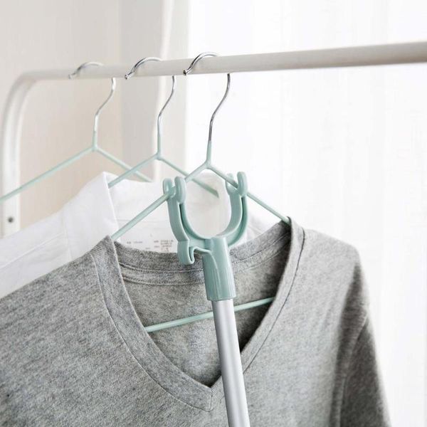 

hangers & racks 1pc long retractable rods adjustable clothing fork with hanger iron pipe clothesline pole pick clothes space save