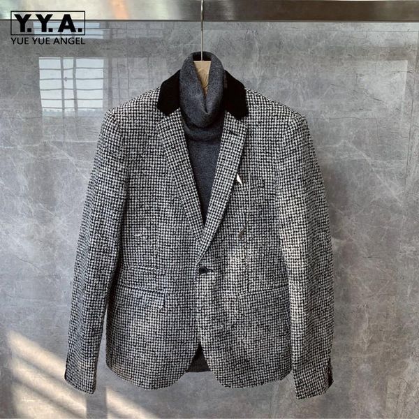 

winter england style plaid slim blazer men single button lapel casual suit jacket fashion office full sleeve formal outerwear men's sui, White;black