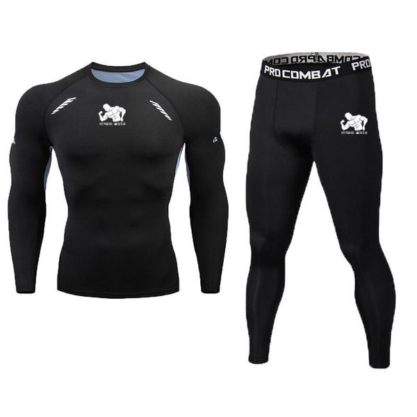 

men's tracksuits fitness quick-drying tshirt men running sets tight compression 2 pcs/set muscle training sportswear for, Gray