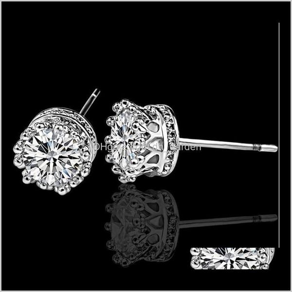 

jewelry drop delivery 2021 fashion wedding crown crystal earrings sier plated alloy cz diamond engagement earring stud for women girls party, Golden;silver