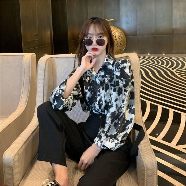 

women's blouses & shirts blouse women shirt loose chiffon printed long-sleeved clothing 2021 summer blusas mujer de moda, White