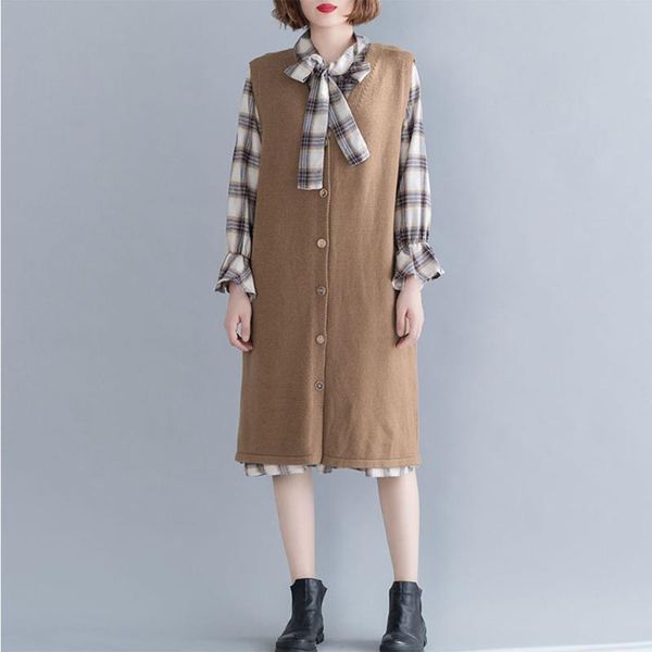 

casual dresses women long sleeve sweater dress autumn winter loose tunic knitted black khaki clothes splice, Black;gray
