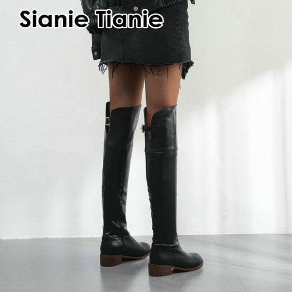 

boots sianie tianie women chunky med heels cowgirls overknee over-the-knee high loose long woman shoes plus size 44 45, Black