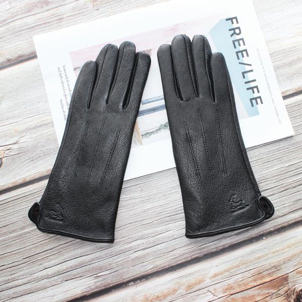 

five fingers gloves bickmods 100% genuine leather women' velvet lining thin section driving black deer skin keep warm in winter, Blue;gray