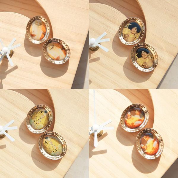 

stud europe style gustav klimt gold tear drop earrings for women vintage statement oval frame 2021 gift jewelry wholesale, Golden;silver