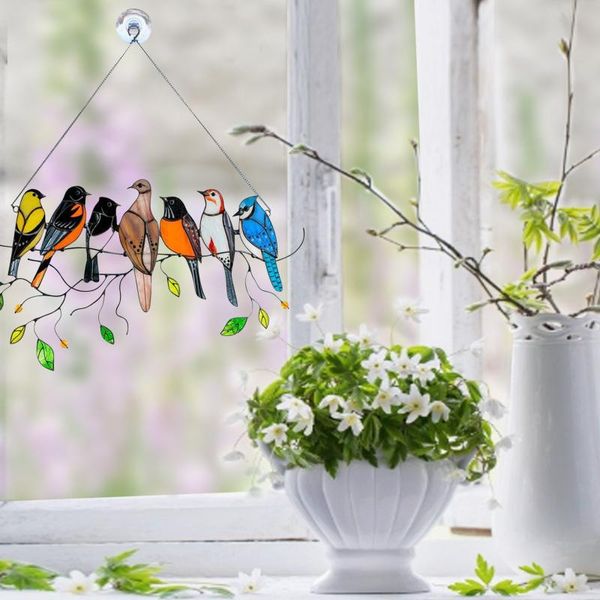 

4# multicolor birds ornament colorful bird animal acrylic pendant window door wall hanging tags signs yard garden home decor decorations