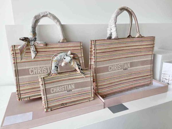 

new canvas stripe leopard embroidery printing shopping bag large and small book tote with box + scarves zly bags