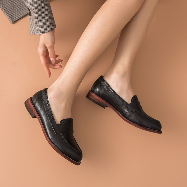 

dress shoes classic women penny loafers sheep leather pointed toe moccasin flats black color plus size shoes handmade 2701310