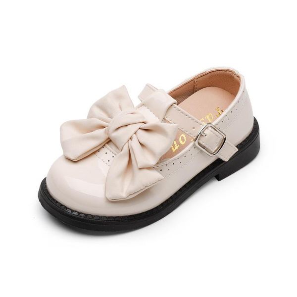 

leather shoes for girls children footwear fashion bow flats kid 2021 spring summer princess party rubber solid color flat, Black;grey