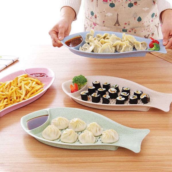 

dishes & plates creative fish shape dumplings plate with dipping saucer double-layer draining dinner serving dish (green)