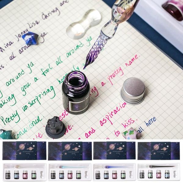 

fountain pens handmade glass dipped pen and ink set drip tool, crystal signature dip for art, writing, signatures, beginners 87hc