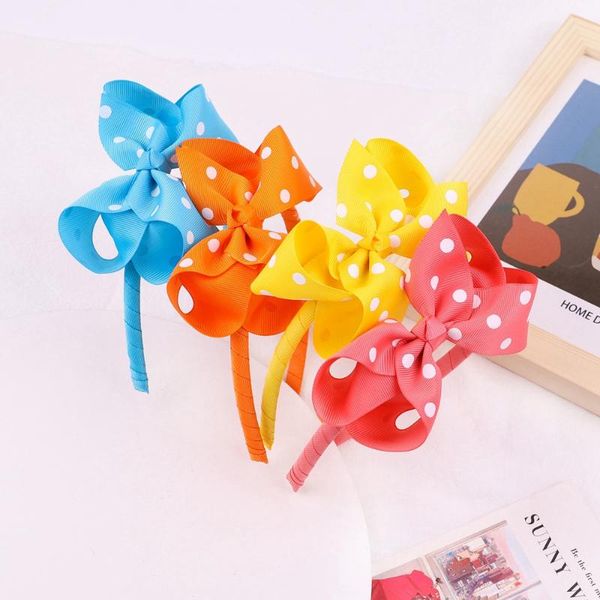 

hair accessories 4.8inches solid color dot hairbands for kids girls grosgrain ribbon bows headbands cute baby children headwear, Slivery;white