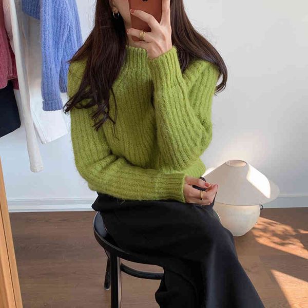 

women sweater mohair winter solid knitted pullovers casual retro long sleeve hooded loose jumper pull femme 210416, White;black