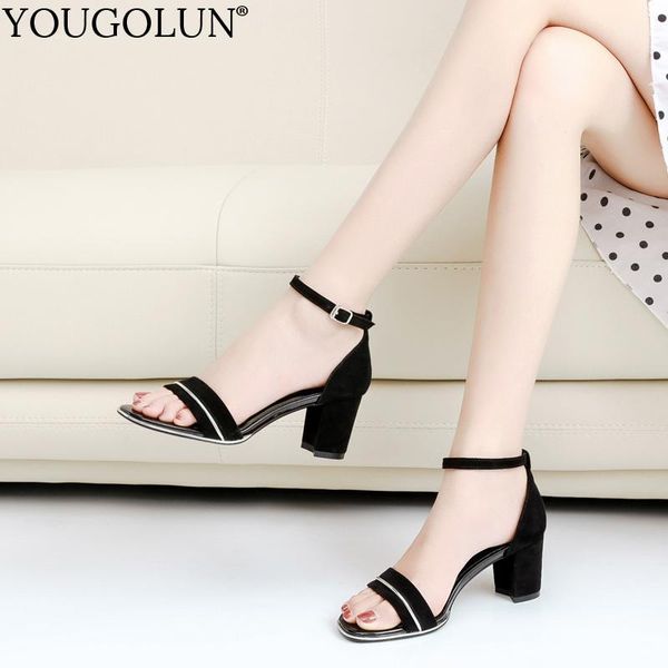 

sandals sheep suede women summer arrived ankle strap high thick heel rubber black wine red woman open toe party shoes c1781