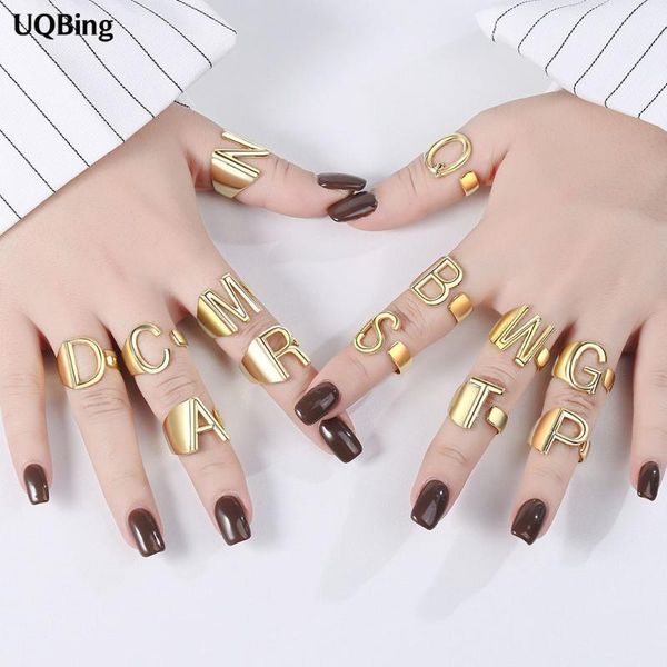 

cluster rings 925 sterling silver big hollow a-z letter adjustable opening gold initials name alphabet female jewelry1, Golden;silver