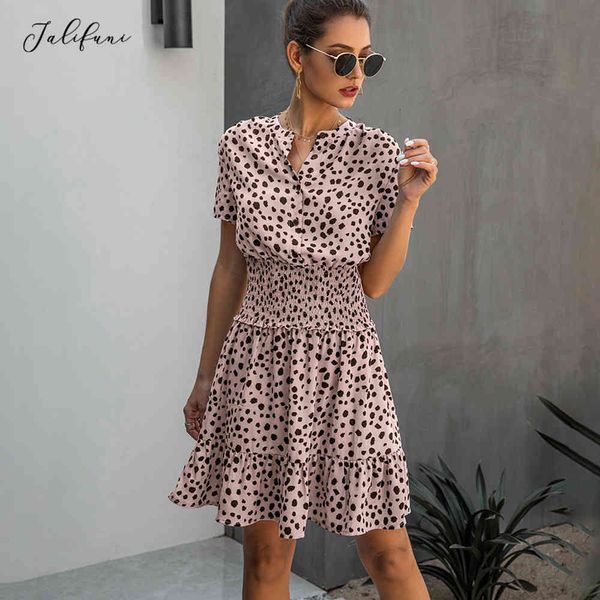 Frauen Leopard Kleid Casual Sommer Rüschen Schwarz Mini Kleider Knöpfe Damen Lila Taille Taillierte Kleidung Damen Kleidung 210415