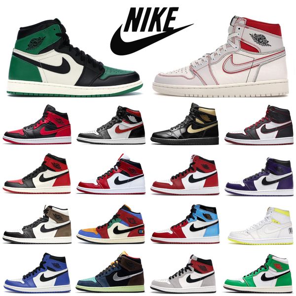 

2021 men women basketball shoes nike air jordan 1 1s high pine green shattered backboard not for resale royal toe mens trainers sports sneka, White;red