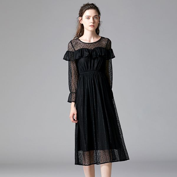 

big yards dresses bla polka dot lace spring and autumn french elastic waist platycodon large