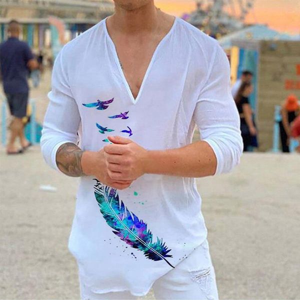 

men's casual shirts butterfly print harajuku shirt men blouses v-neck long sleeve pullover blusa masculina for camisas de hombre, White;black