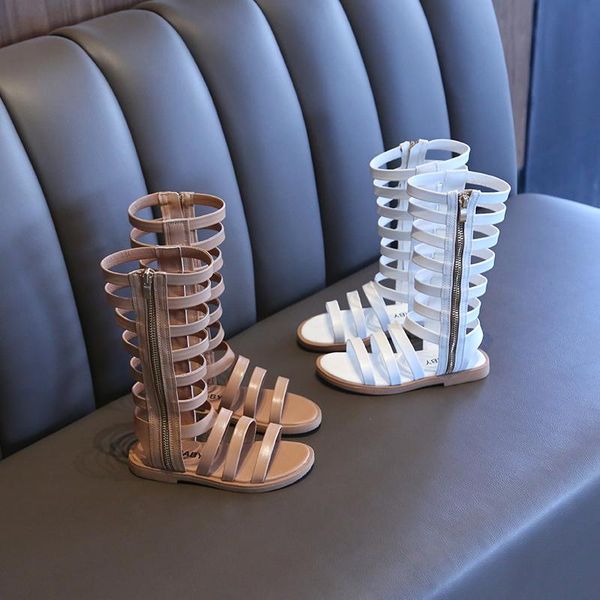 

girls sandals soft bottom little princess shoes summer children's high roman baby with side zipper smg092, Black;red