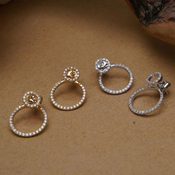 

stud fashion women earrings micro pave zircon front and back circle for ladies 2021 jewelry delicate earings, Golden;silver