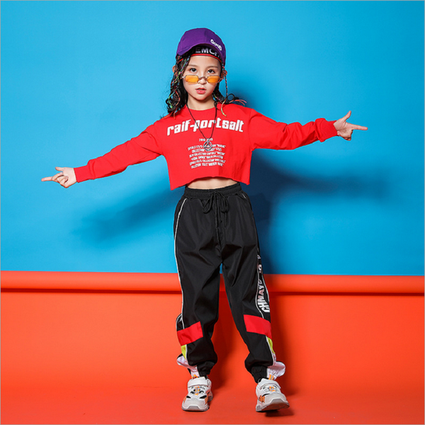 

children clothes sets for girls jazz dance costumes hip-hop suit girls open waist long sleeve spring ballroom dancing streetwear, White